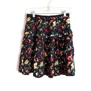 GAP Black Floral Pleated A Line Skirt